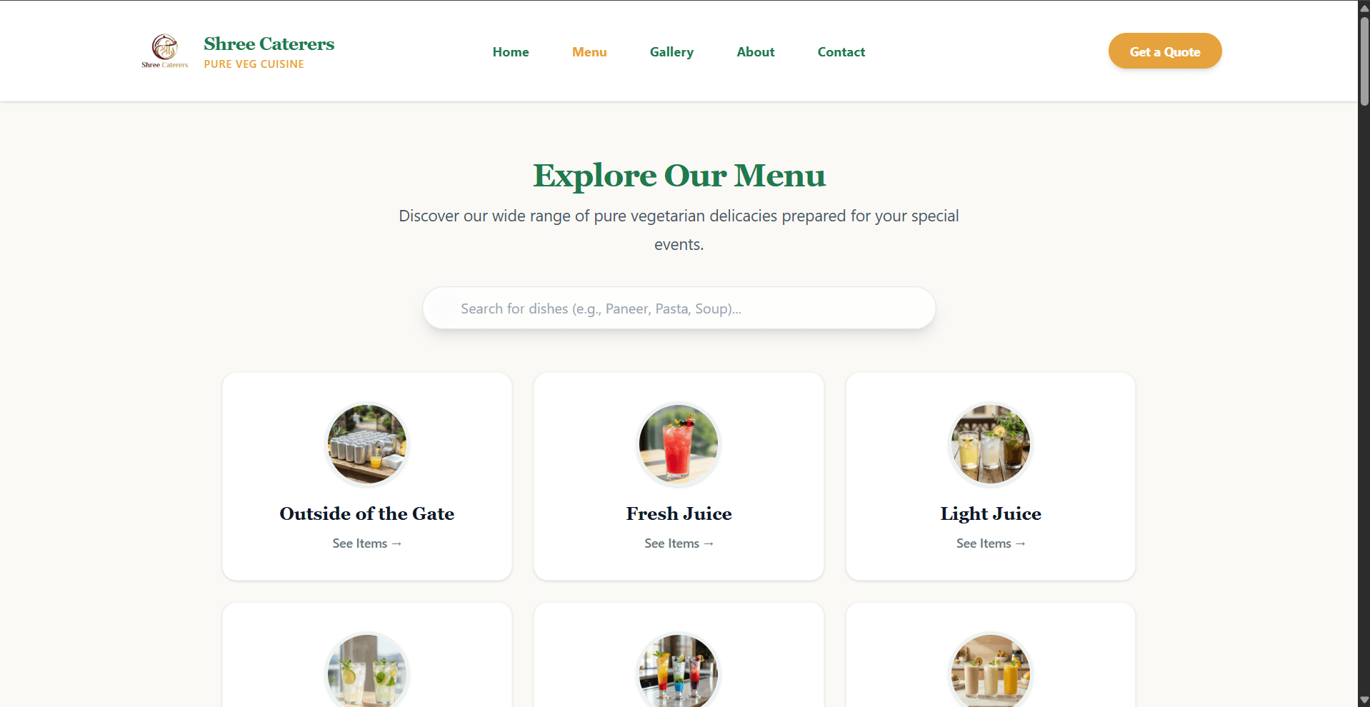 Shree Caterers's Full Stack Web Application - 2